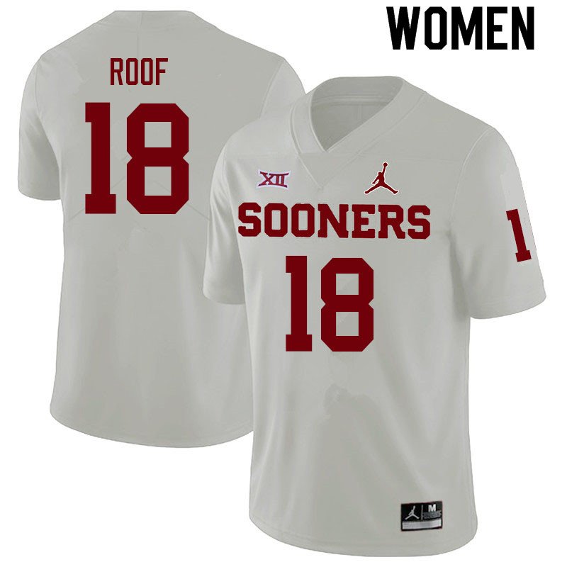 Women #18 T.D. Roof Oklahoma Sooners College Football Jerseys Sale-White - Click Image to Close